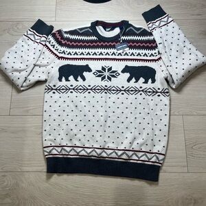 Land’s End Holiday Polar Bear Snowflake Knit Sweater Size L 💯 Cotton NWT